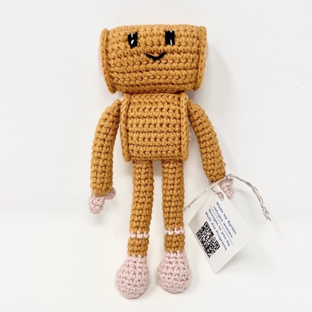 Robogee The Mascot Hand Crocheted Robot 6" Gold Made By Syrian Refugee Women‎
